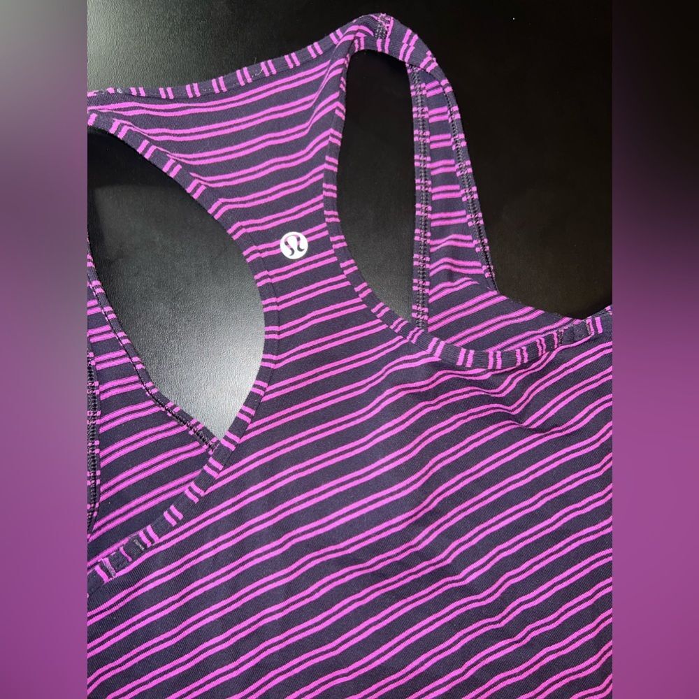 Lululemon Cool Racerback Purple Stripe Tank Top Size 4 EUC - Picture 6 of 7